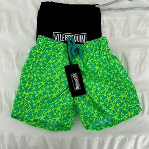 NWT Vilebrequin Boys Swim Trunks Swimsuit Size 2T 2 Ans Jim yellow green star